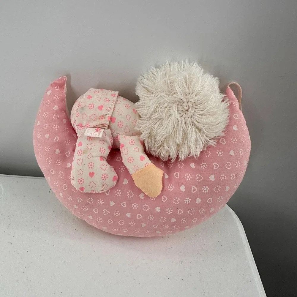 Vintage Russ‎ Berrie Plush Moon Doll Pink Pajamas Sleeping Baby 1984 Collectible